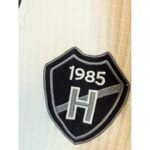 Tommy Hilfiger Mens Trim Fit Cardigan Sweater 1985 Patch Button Front L/XL Cream - Picture 3 of 7